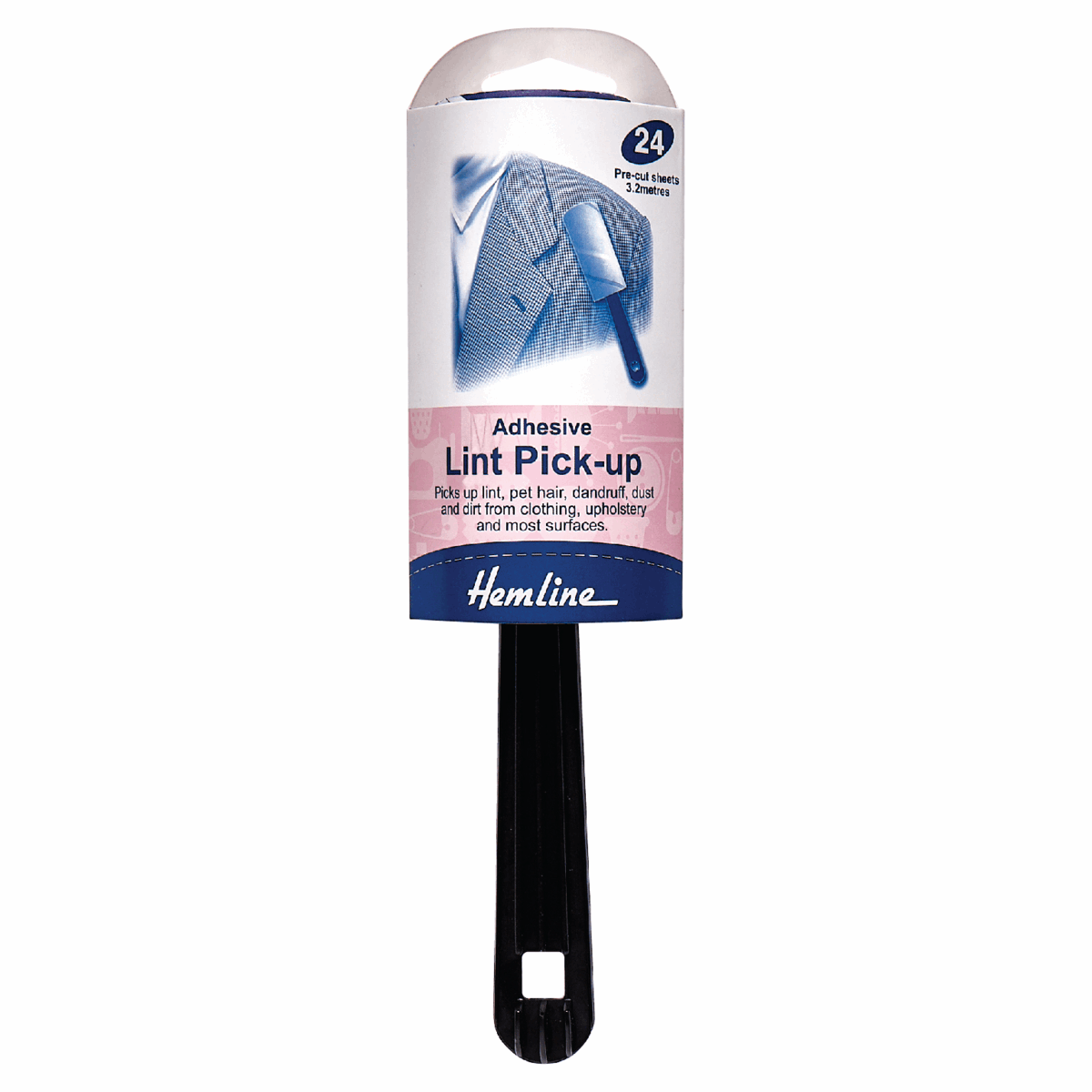 Hemline Lint Roller with Handle (24 Pre-cut Sheets)