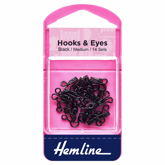 Hemline Black Hook & Eyes - Size 2 (14 Sets)
