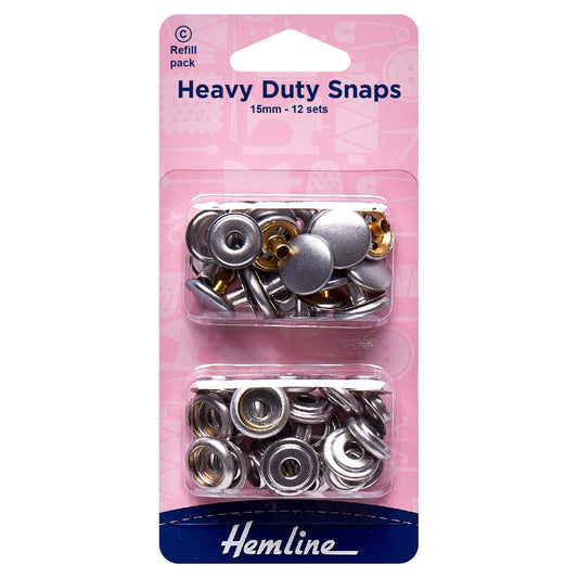 Hemline nickel silver heavy duty snap fasteners on a card