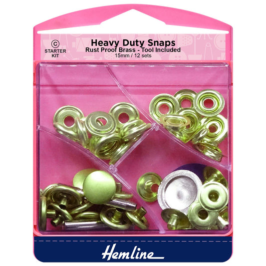 Hemline gold heavy duty snaps and tool on a card