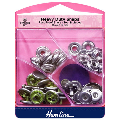 Hemline nickel heavy duty snaps and tool on a card