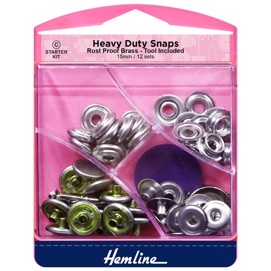 Hemline nickel heavy duty snaps and tool on a card