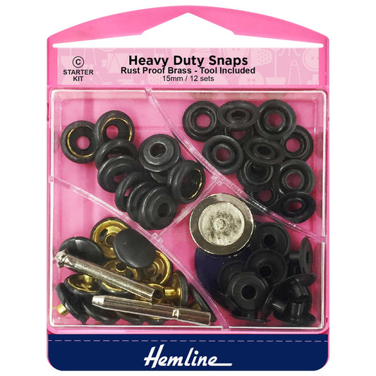 Hemline oxy black heavy duty snaps and tool on a card