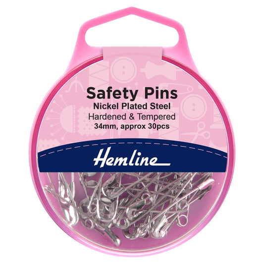 Box of Hemline 34mm nickel safety pins