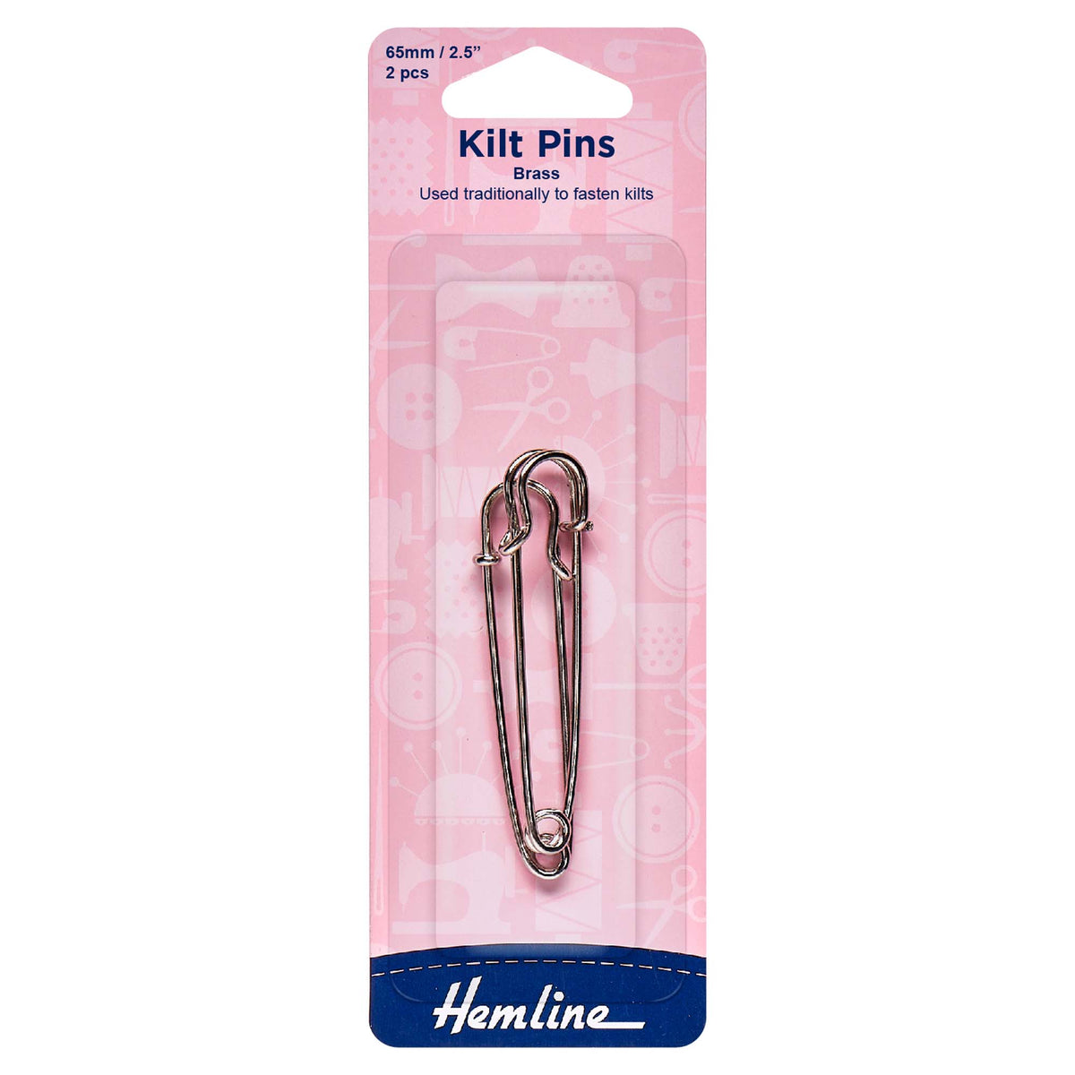 Two Hemline 65mm silver nickel kilt pins