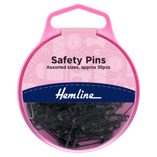 Box of Hemline assorted black safety pins