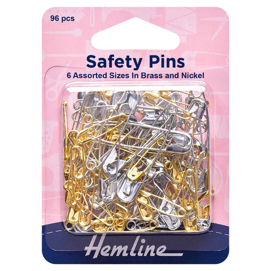 Pack of Hemline assorted brass and nickel safety pins