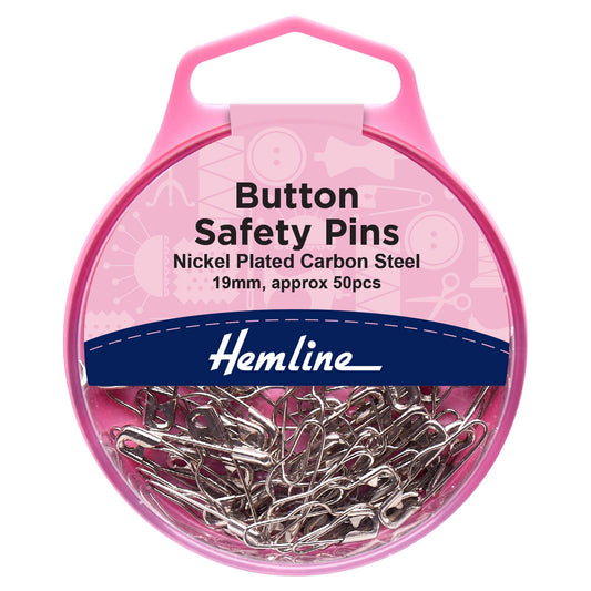 Box of Hemline 19mm silver button safety pins