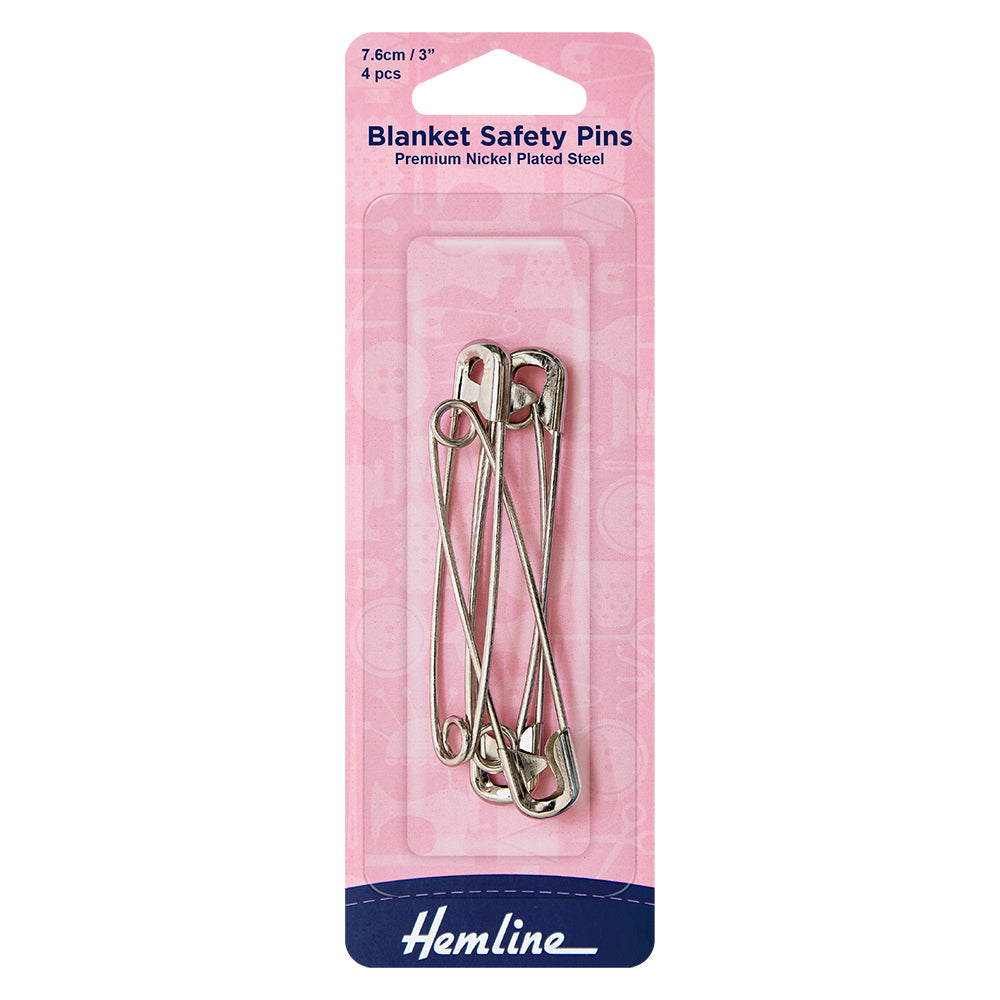 Hemline 76mm nickel blanket safety pins