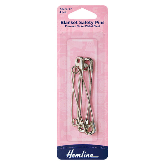 Hemline 76mm nickel blanket safety pins