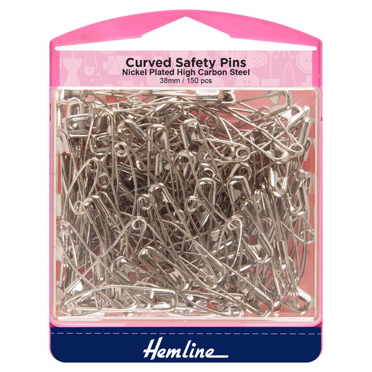 Box of Hemline 38mm curved nickel quilting safety pins