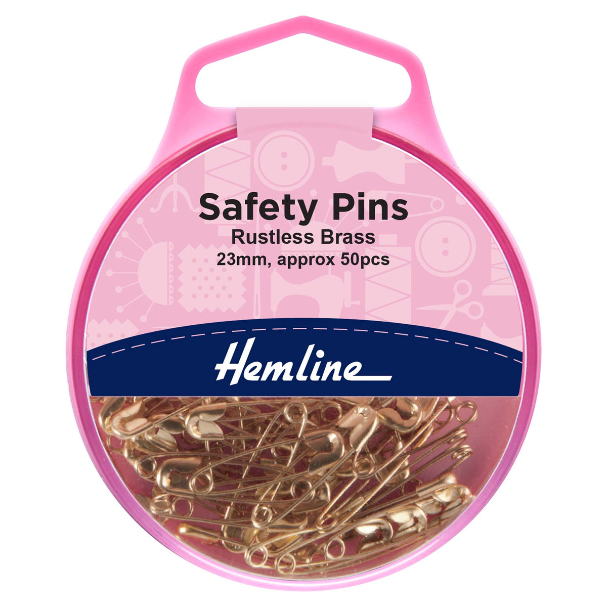 Box of 50 Hemline 23mm brass safety pins