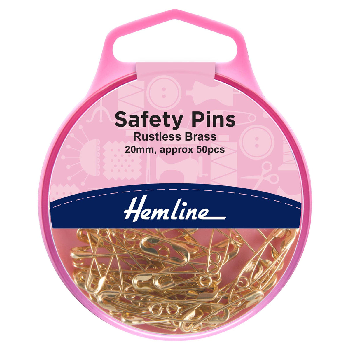 Box of Hemline 20mm brass safety pins