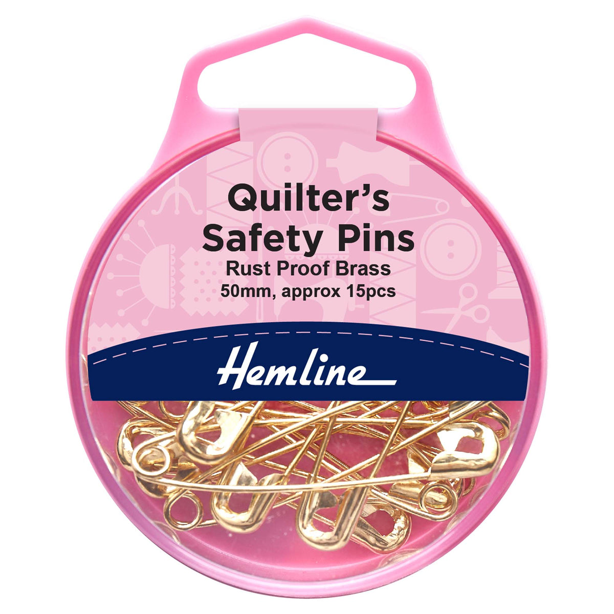 Box of Hemline 50mm brass quilters safety pins