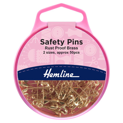 Box of 50 assorted brass safety pins