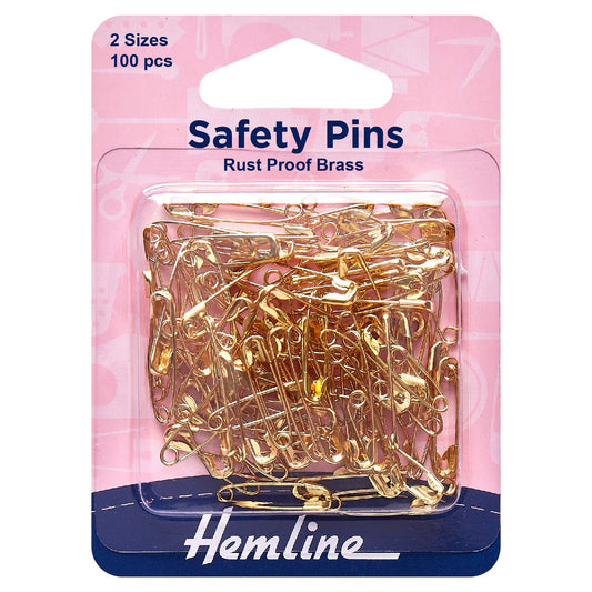 Box of 100 assorted brass safety pins