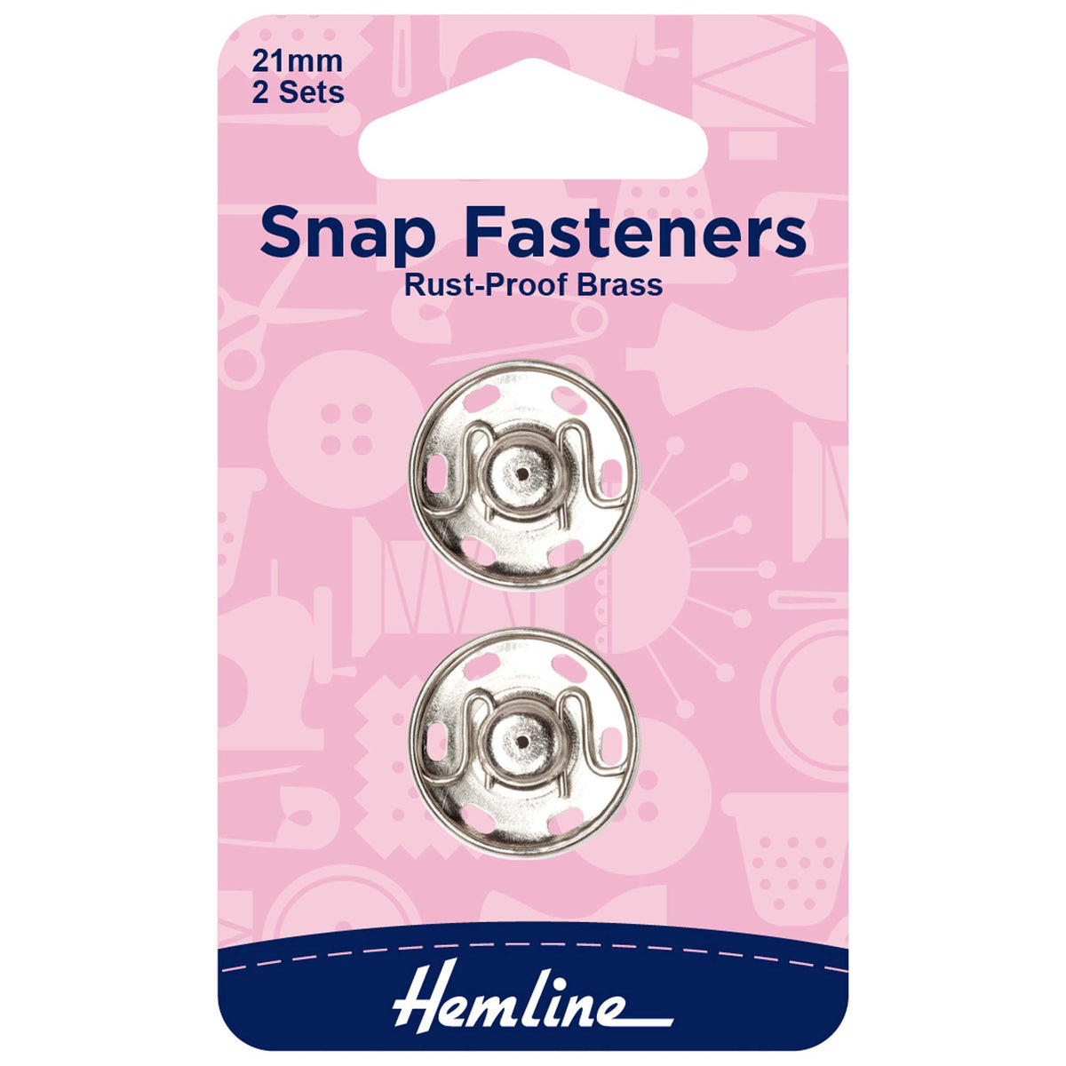 Hemline 21mm nickel sew-on snap fasteners on card