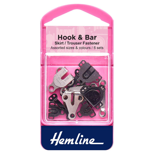 Card of assorted black and nickel hook and bar fasteners