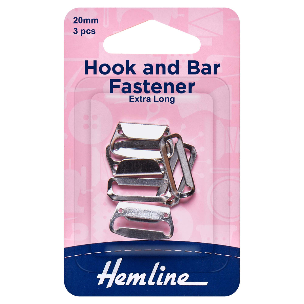 Three nickel Hemline 20mm hook and bar fasteners on card