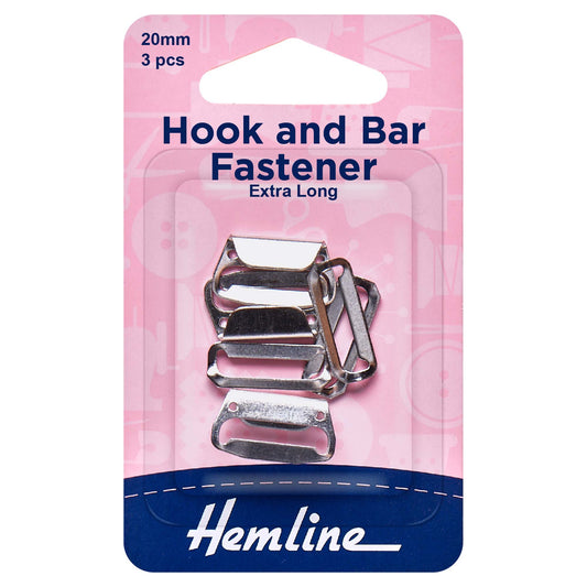 Three nickel Hemline 20mm hook and bar fasteners on card