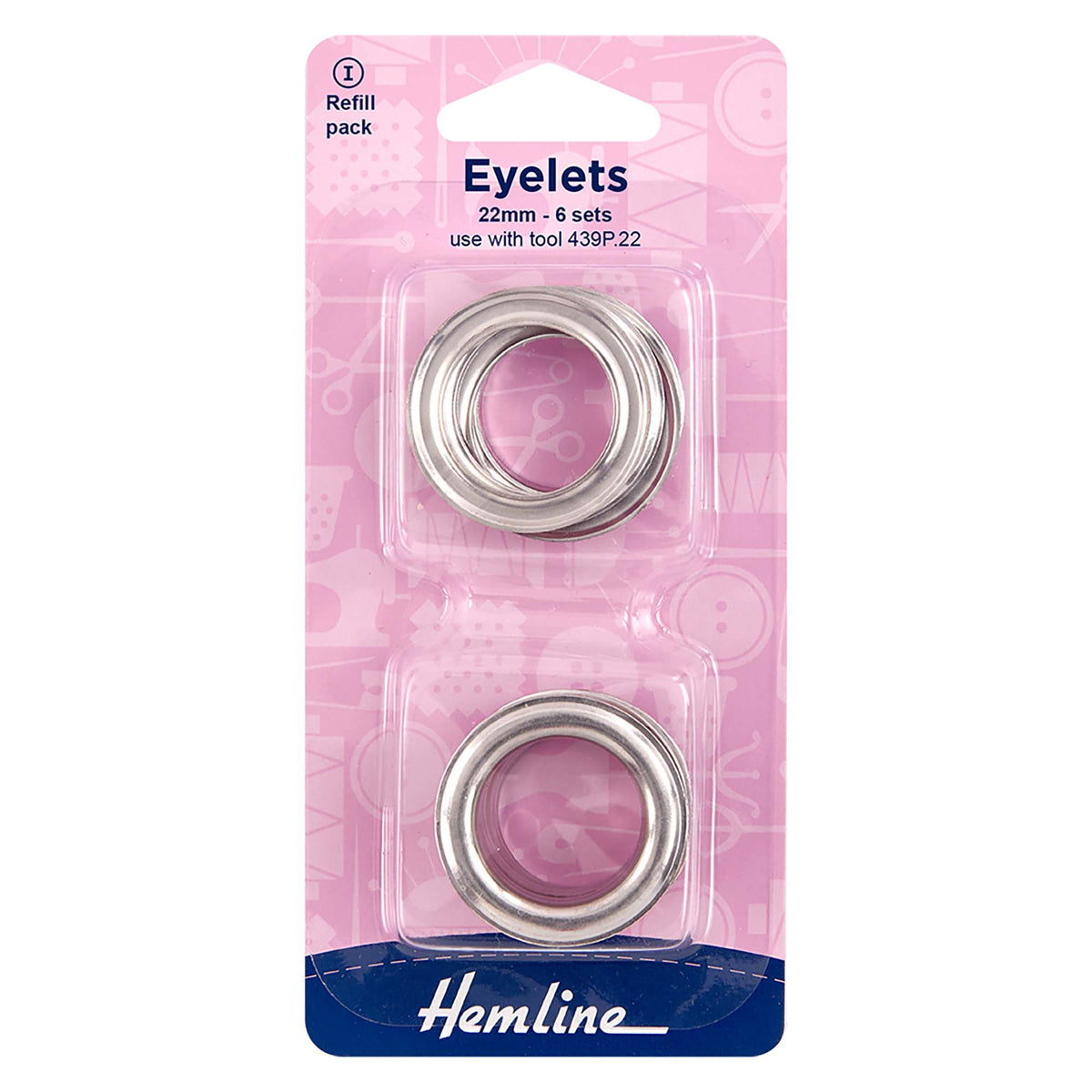 Pack of 22mm nickel eyelets and washers