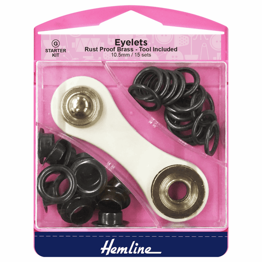 Hemline Black Eyelets Starter Kit - 10.5mm (15 Pieces)
