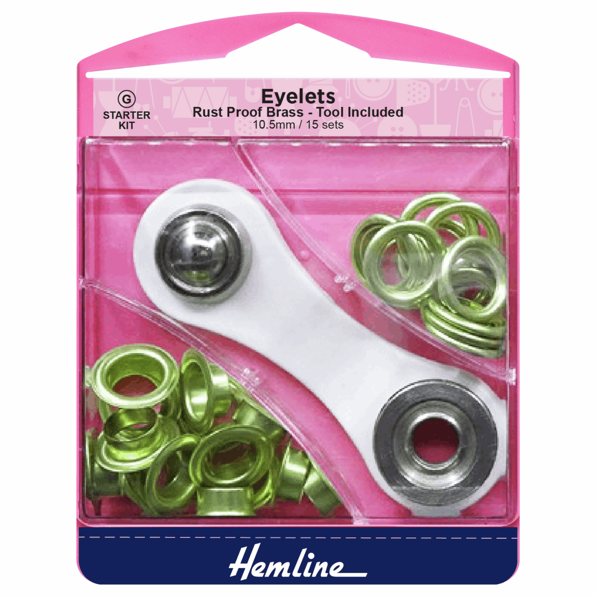 Hemline Gold Eyelets Starter Kit - 10.5mm (15 Pieces)