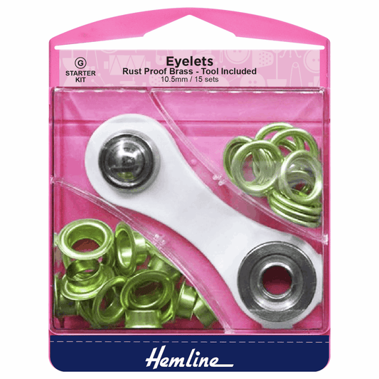 Hemline Gold Eyelets Starter Kit - 10.5mm (15 Pieces)
