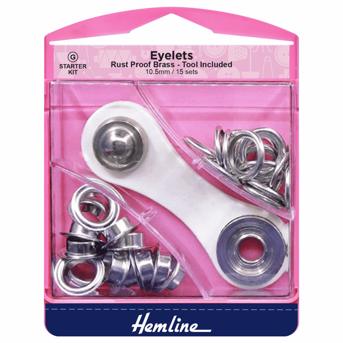 Hemline Nickel/Silver Eyelets Starter Kit - 10.5mm (15 Pieces)