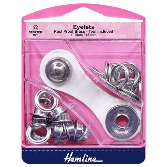 Hemline Nickel/Silver Eyelets Starter Kit - 10.5mm (15 Pieces)