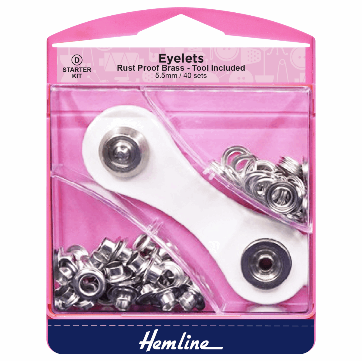 Hemline Nickel/Silver Eyelets Starter Kit - 5.5mm (40 Pieces)