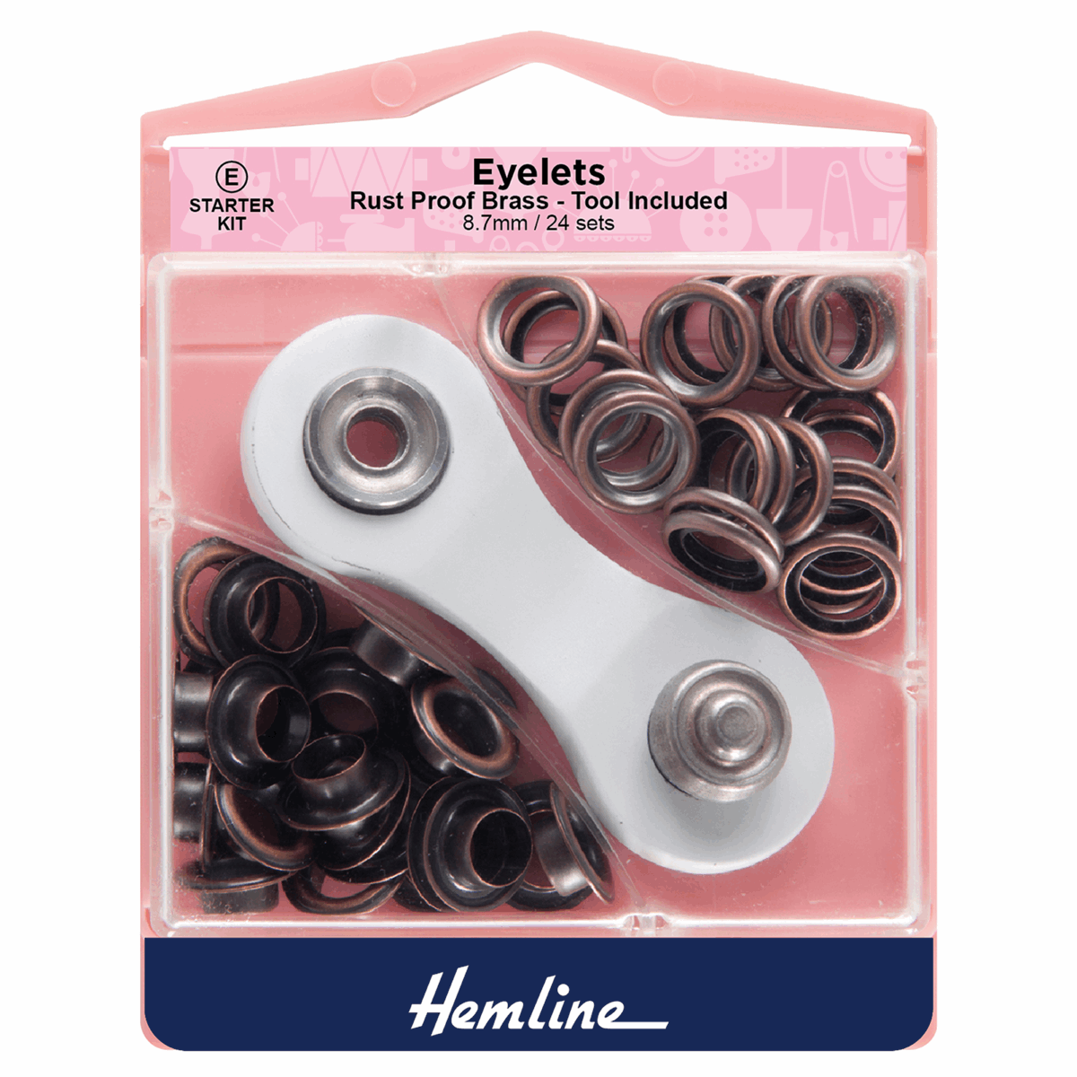 Hemline Bronze Eyelets Starter Kit - 8.7mm (24 Pieces)