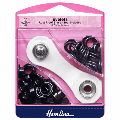 Hemline Black Eyelets Starter Kit - 8.7mm (24 Pieces)