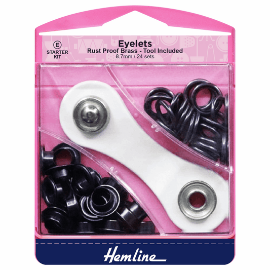 Hemline Black Eyelets Starter Kit - 8.7mm (24 Pieces)