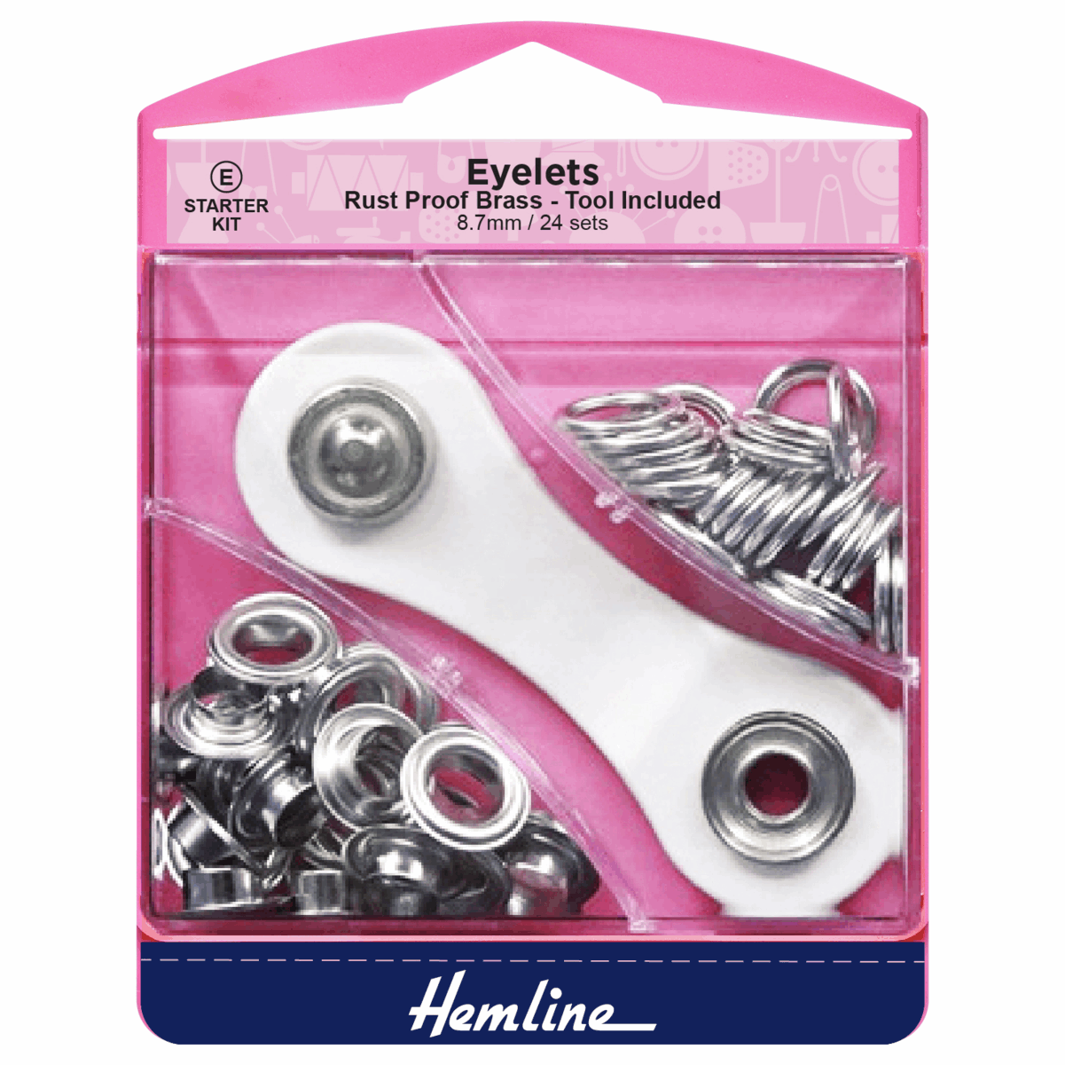 Hemline Nickel/Silver Eyelets Starter Kit - 8.7mm (24 Pieces)