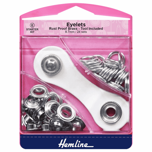 Hemline Nickel/Silver Eyelets Starter Kit - 8.7mm (24 Pieces)
