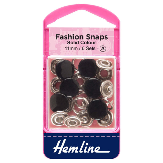 Black Hemline 11mm solid top fashion snaps