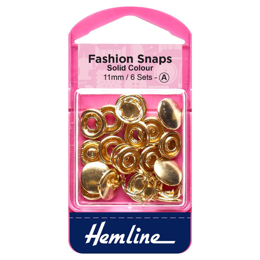 Gold Hemline 11mm solid top fashion snaps