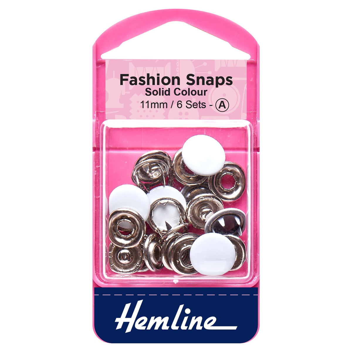 White Hemline 11mm solid top fashion snaps