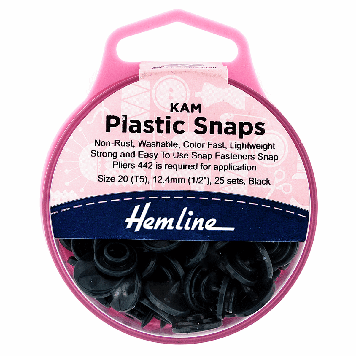 Hemline Black Plastic Snap Fasteners - Size 20 / 12.4mm (25 Sets)