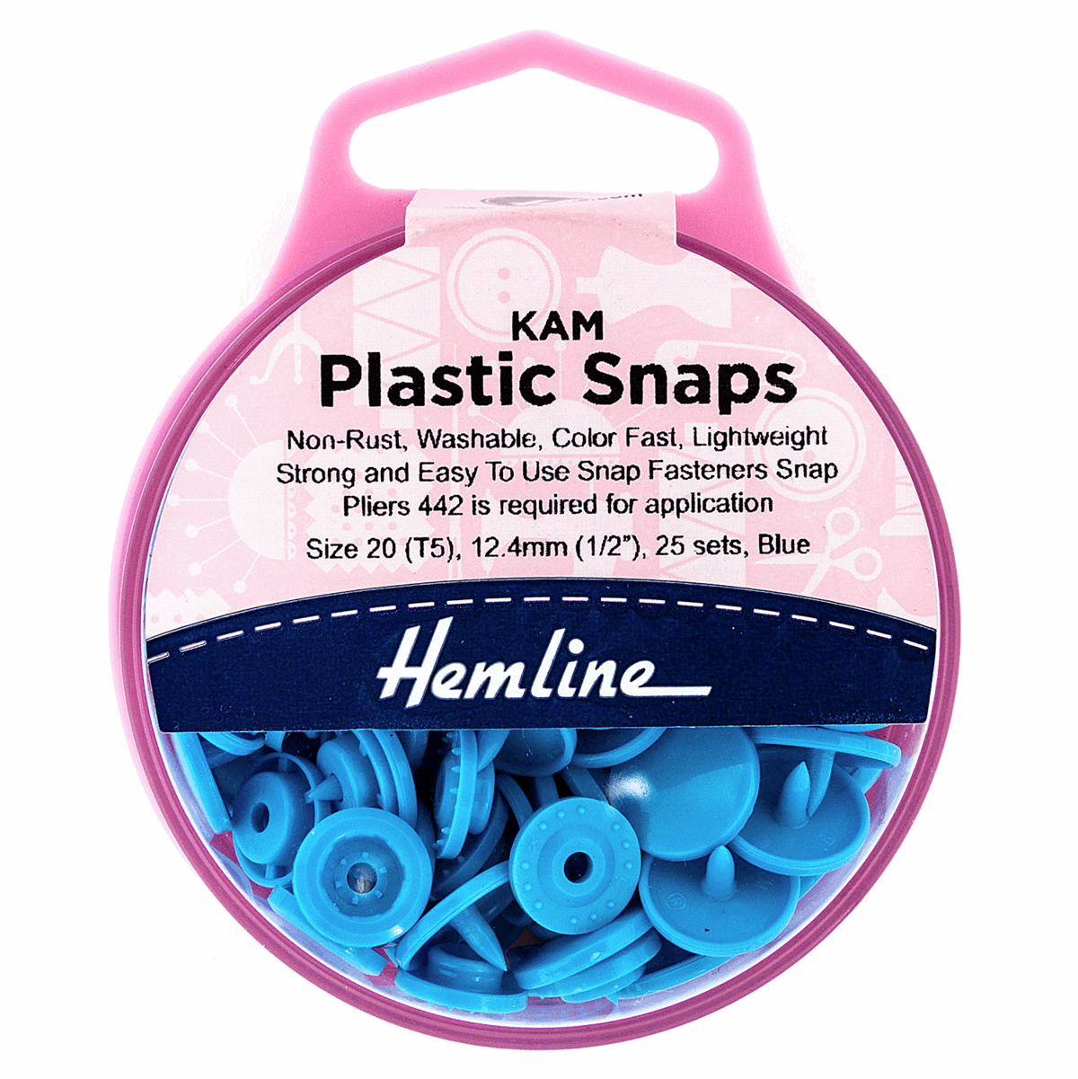 Hemline Blue Plastic Snap Fasteners - Size 20 / 12.4mm (25 Sets)