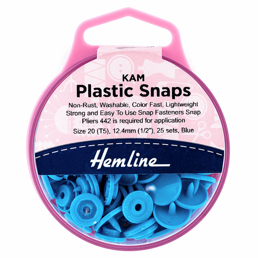 Hemline Blue Plastic Snap Fasteners - Size 20 / 12.4mm (25 Sets)
