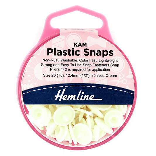 Hemline Cream Plastic Snap Fasteners - Size 20 / 12.4mm (25 Sets)
