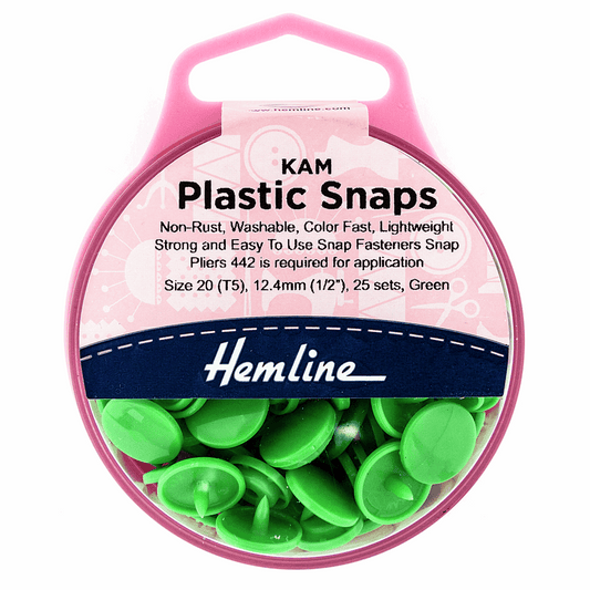 Hemline Green Plastic Snap Fasteners - Size 20 / 12.4mm (25 Sets)