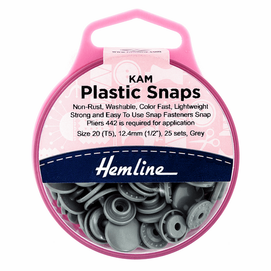 Hemline Grey Plastic Snap Fasteners - Size 20 / 12.4mm (25 Sets)