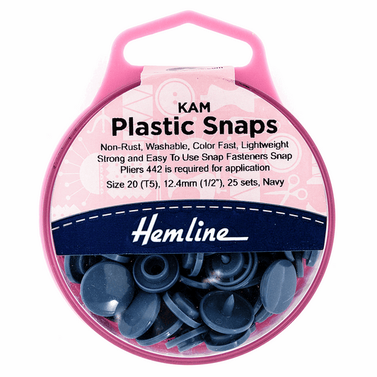 Hemline Navy Plastic Snap Fasteners - Size 20 / 12.4mm (25 Sets)