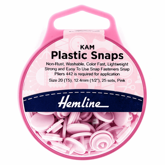 Hemline Pink Plastic Snap Fasteners - Size 20 / 12.4mm (25 Sets)