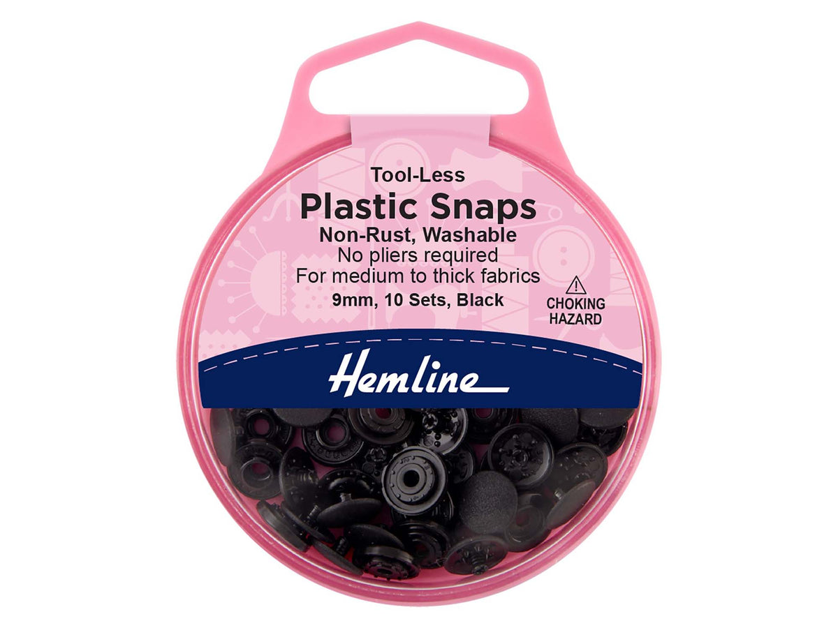 Pack of black 9mm plastic snap fasteners