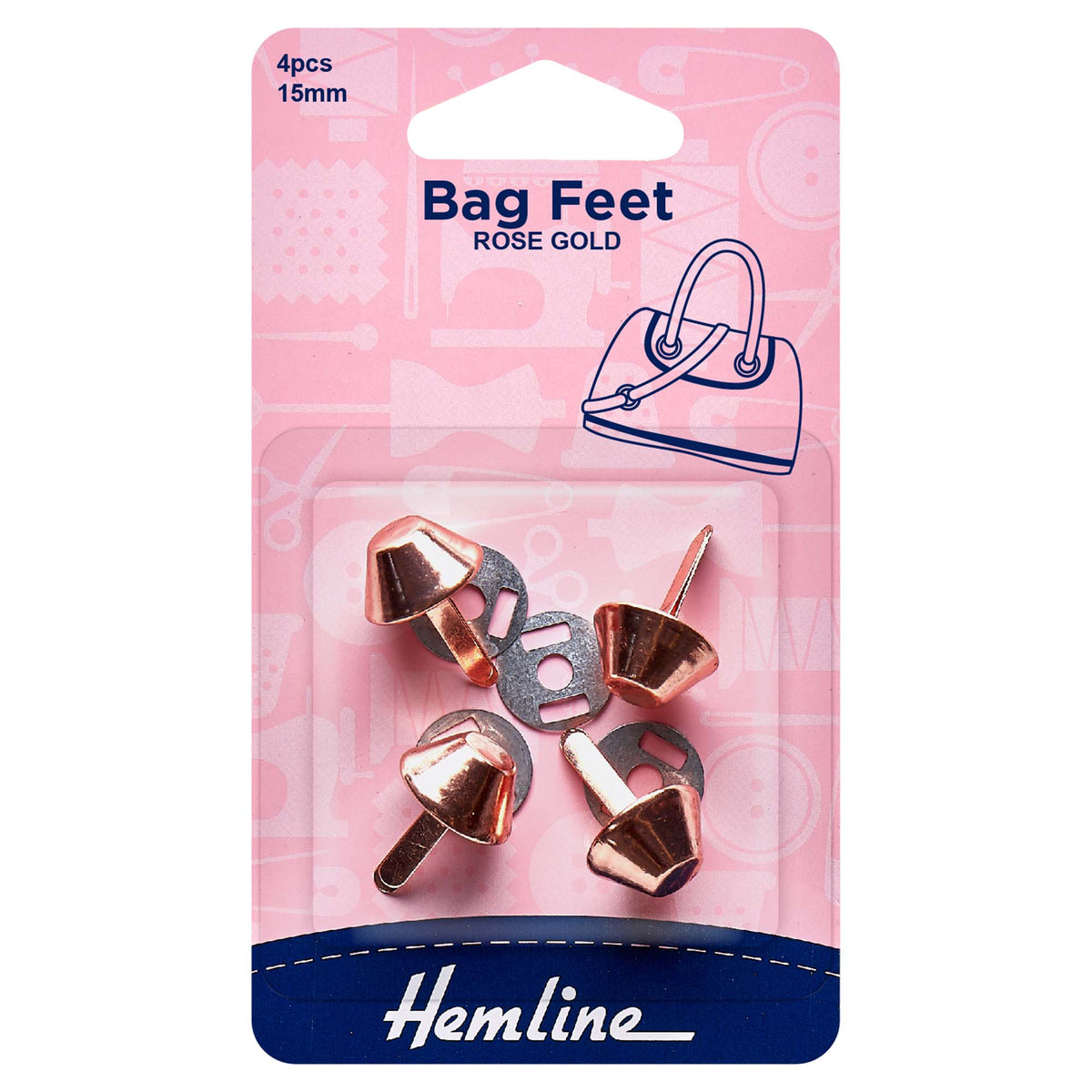Four Hemline 15mm rose gold bag feet