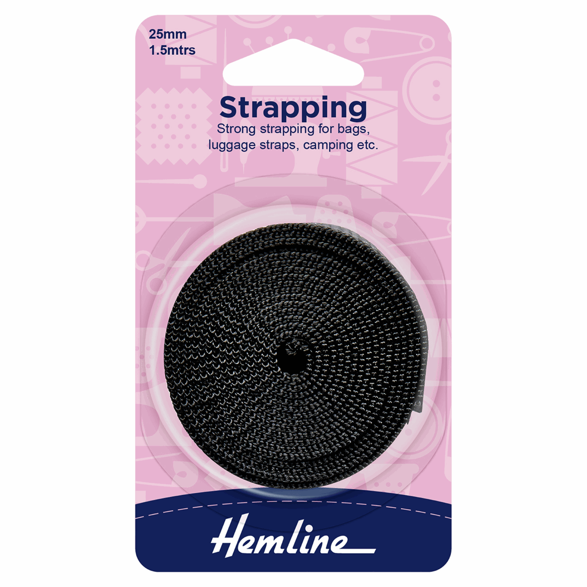 Hemline Black Strapping - 1.5m x 25mm